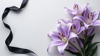 Elegant Purple Lilies with Black Ribbon Funeral Sympathy Card Design