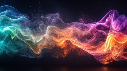 Obraz premium Multicolored smoke on black background with reflective light on the left