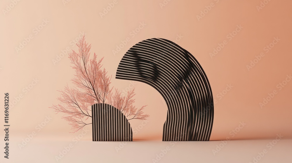 Aufkleber abstract minimalist artwork featuring branches and striped forms
