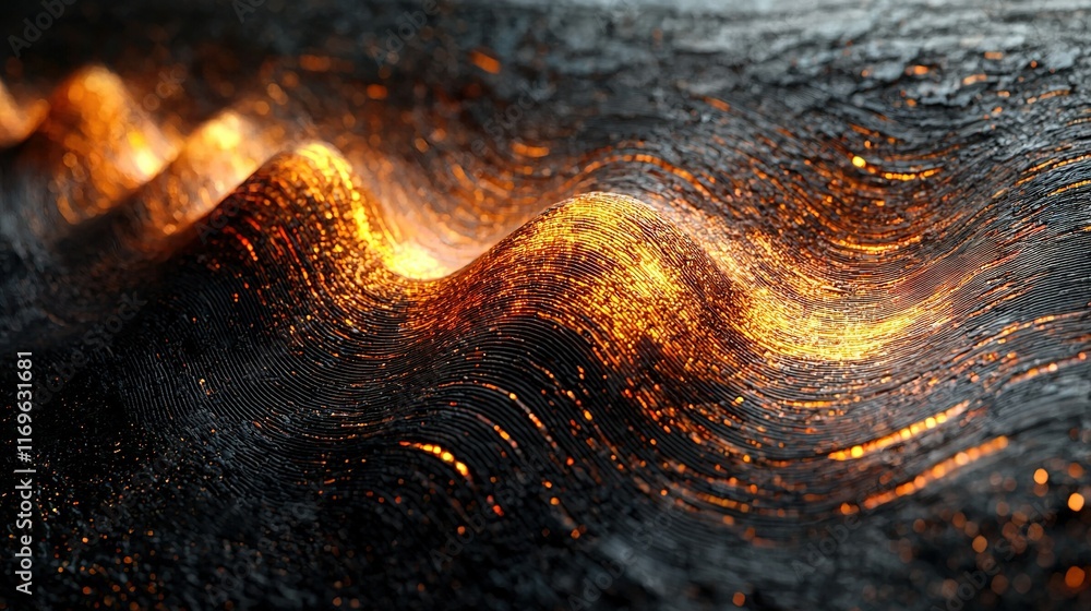 Poster a close-up image of a wave on a surface with a bright light emanating from its peak