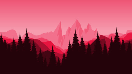 Fototapeta premium morning sky with mountains landscape vector illustration good for web banner, ads banner, tourism banner, wallpaper, background template, and adventure design backdrop