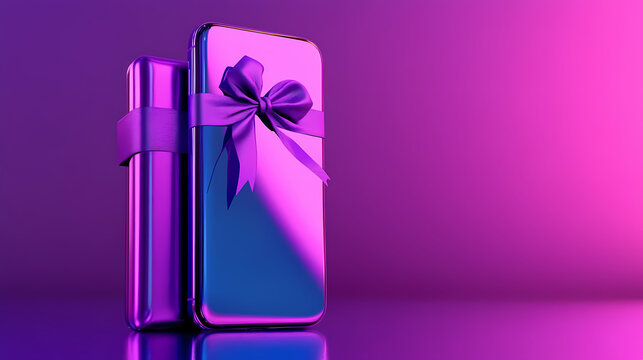 Regalo render 3d brillante - cinta regalo morado obsequio modelado - notificacion telefono pantalla. Moonveil. Illustration