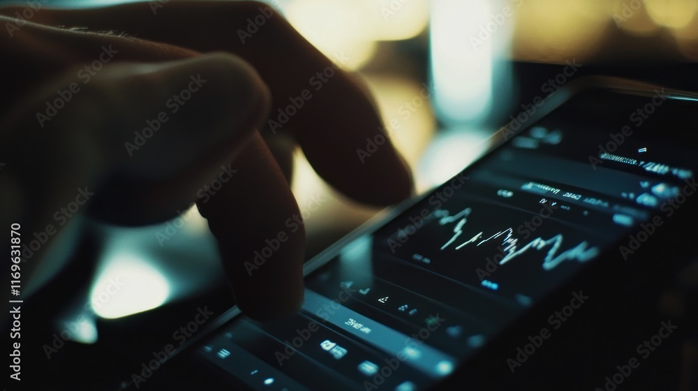 Poster Fingertip Navigating Stock Market Data On Mobile Device