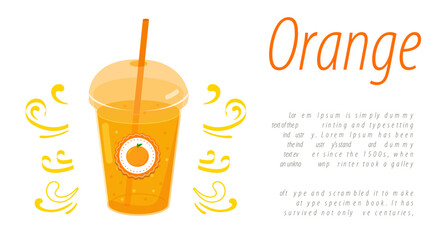orange with text. with juice. orange is a sweet summer fruit. A ripe orange icon in the form of a clipart. flat vector illustration