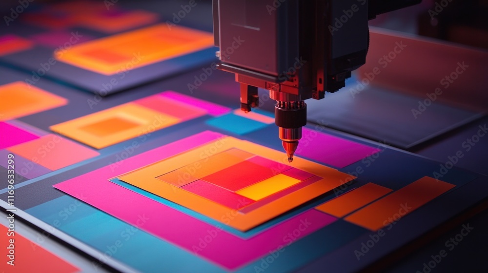 Aufkleber Robotic Precision Printing Vibrant Colorful Geometric Patterns