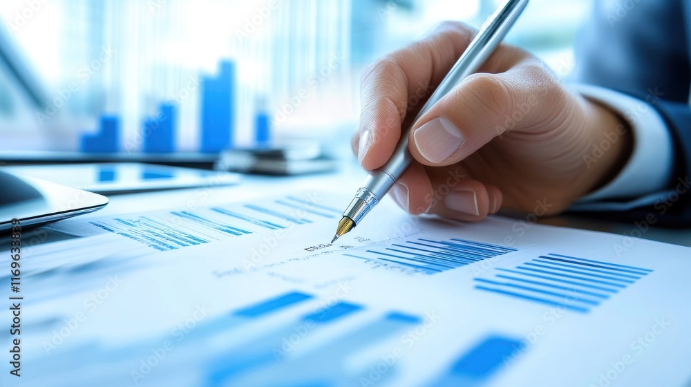Poster Hand Writes Notes on Financial Charts and Graphs
