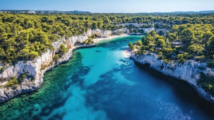 Aerial View of a Secluded Cove with Turquoise Waters