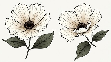 Fototapeta premium Elegant Cream Floral Botanical Illustration