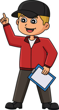 coach pointing up, red jacket, black cap clip art preview