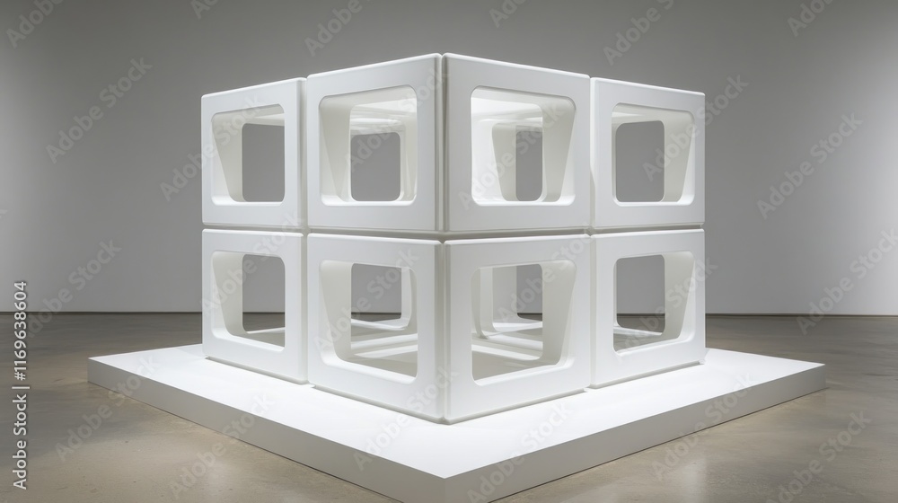 Poster White Cubic Structure Composed Of Interlocking Frames