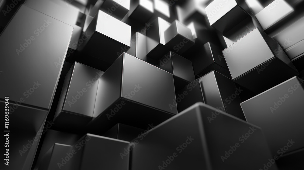 Poster abstract black cubes three dimensional structure