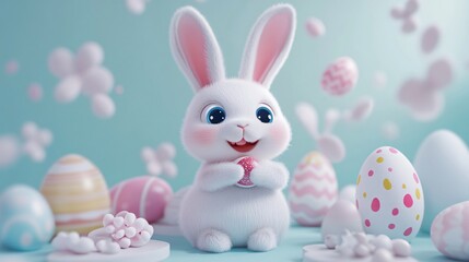 Cute Easter Bunny Surrounded By Colorful Easter Eggs