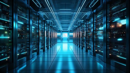 Fototapeta premium Modern Datacenter With Computer Server Cabinets And Racks