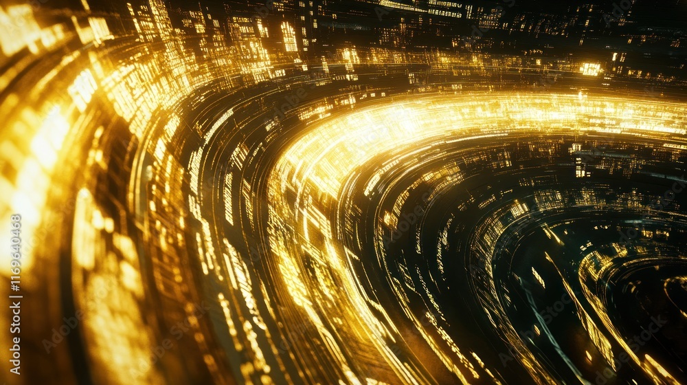 Aufkleber Golden Data Streams Flowing In A Curved Pattern