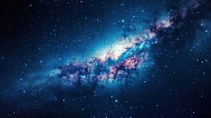 Fototapeta premium A vibrant photo of a star-studded night sky featuring a brilliant blue-purple star at its center