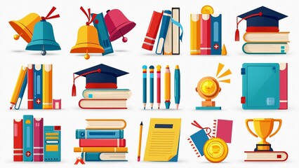 Colorful Back to School Supplies and Education Icons