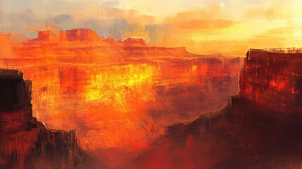 Fototapeta premium Fiery Canyon Sunset Abstract Landscape Painting