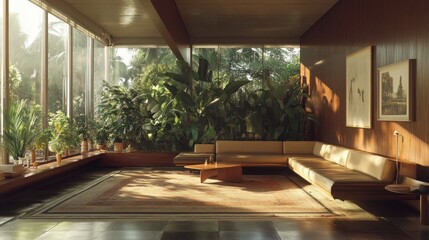 Sunlit Mid Century Modern Living Room Interior Design