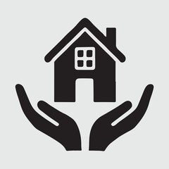 a house on the hand Sustainable Living Icon silhouette vector style with white background Art & Illustration