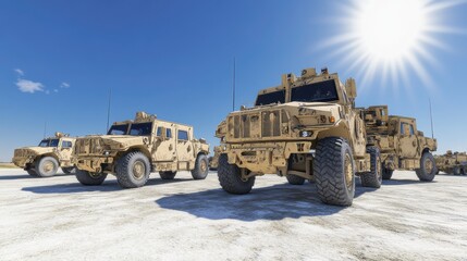 Military Vehicles in Open Sky Operation Setup