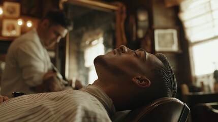 barbershop, a talented barber giving haircuts and shaves, and customers