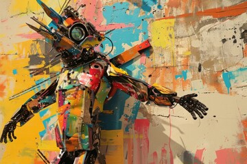 Fototapeta premium The robot is wearing a suit with many different colors and patterns