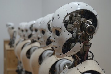 Fototapeta premium A row of robots with their heads removed