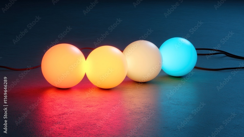 Poster glowing spheres connected by wires displaying color gradient