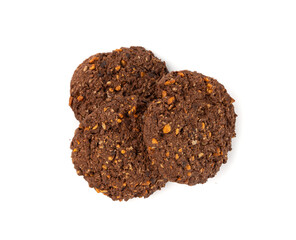 Chocolate oatmeal cookies, healthy cereal oat crackers with nuts, crispy homemade cookie with cocoa powder