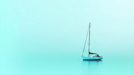 Fototapeta premium A small blue boat floats on a body of water with a person sitting at its back