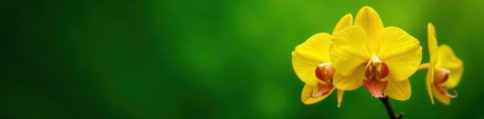 Golden yellow orchid, striking contrast, lush green background , flower, exotic, spring