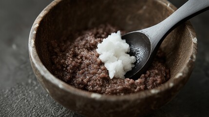 bowl of ground coffee beans mixed with coconut oil.