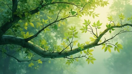 Fototapeta premium Serene Spring Branches with Lush Green Foliage