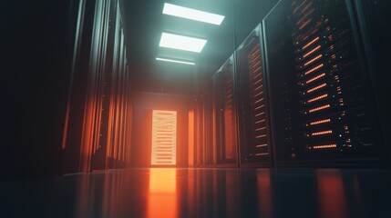Futuristic Data Center with High Contrast Lighting