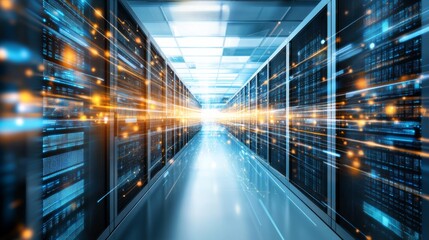 Fototapeta premium Futuristic Data Center Environment with Digital Elements