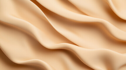 Fototapeta premium Minimalistic Abstract Background with Beige Fabric Waves: Mocha Mousse 2025 Inspires Soft Glossy Texture for Cosmetic, Textile, and Confectionery Design