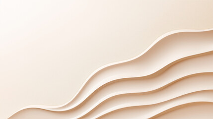 Elegant Banner Featuring White 3D Waves and Beige Embossed Soft Texture: Creamy Sandy Surface with Copy Space for Minimalistic Design 3D waves texture, beige glossy texture, sandy