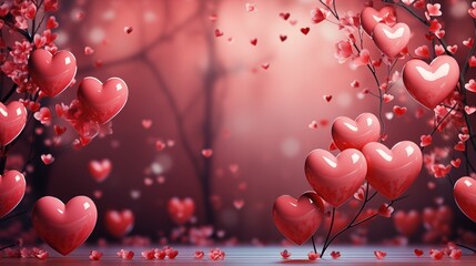 Obraz premium Romantic Valentine's Day Hearts on Branches, 3D Render