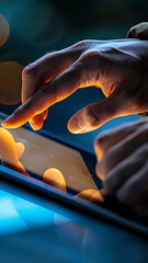 Hands typing with glowing futuristic keyboard