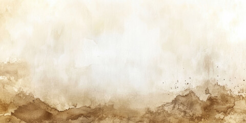 Muted beige and light sepia watercolor texture. Elegant abstract background with soft stains and paper marks. Blank template design.