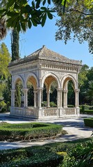 Obraz premium Ornate Pavilion Surrounded by Lush Greenery in Sunny Park Setting