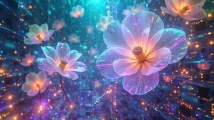 Luminous AI Flowers in a Futuristic Garden