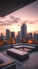 Modern Rooftop Lounge with Scenic City View at Twilight