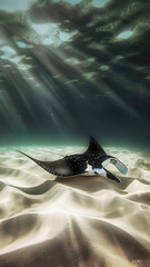 Shark Swimming Underwater in Sunlit Ocean