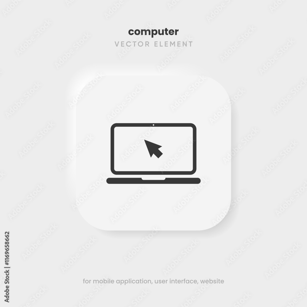 Poster computer laptop flat icon symbol with cursor sign on white background, vector eps10