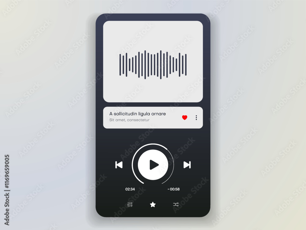 Poster Media music player interface isolated on white background. Multimedia frame template. Mockup live stream window, player. Online broadcasting. Multimedia navigation and music application.