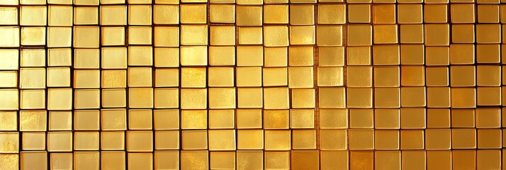 Fototapeta premium gradient golden tile mosaic pattern design background or overlay in panoramic style, a grid of shiny tiles with subtle variations in texture and sheen