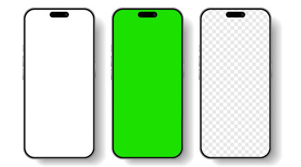 Realistic smartphone mockup. Mobile phone vector with isolated on white background. Device front view. 3D mobile phone with shadow. Realistic, high quality smart phone mockup for ui ux presentation.