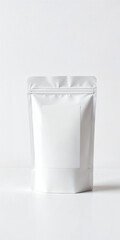 A coffee concept prepared for mockup, with a matte white coffee package and blank white label on light background