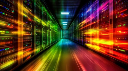 Obraz premium Vibrant Tech Infrastructure in a Server Center